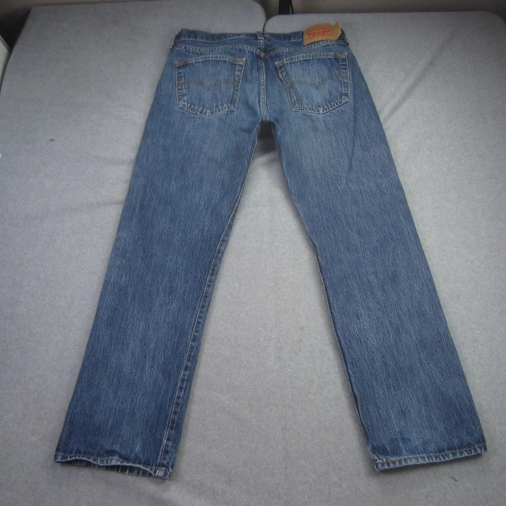 Levi 501 Jeans‎ Mens 34X30 Blue Button Fly Medium Wash Denim Straight Leg Retro